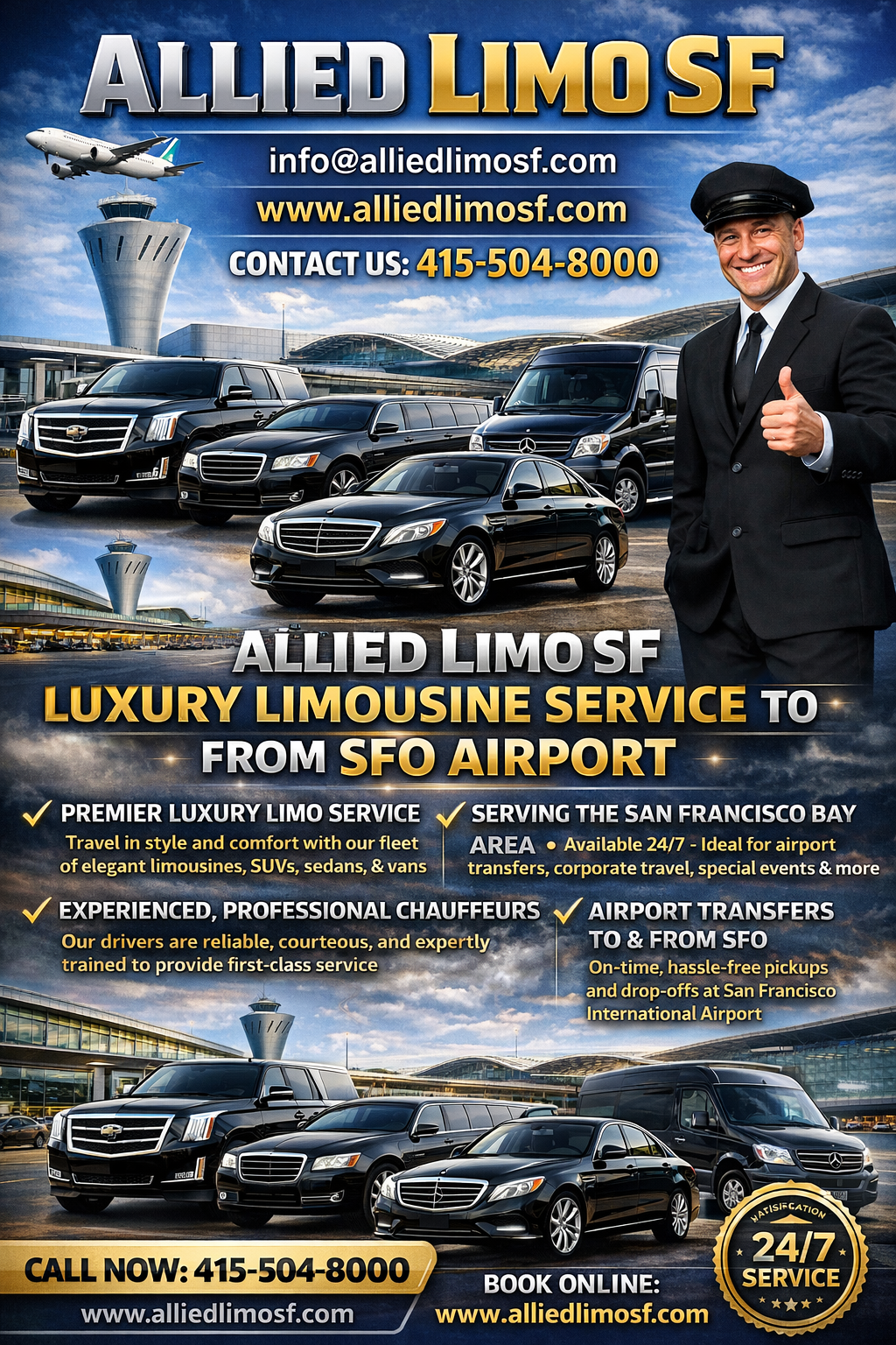 Luxury limousines at Bay Area soccer stadium with professional chauffeur service