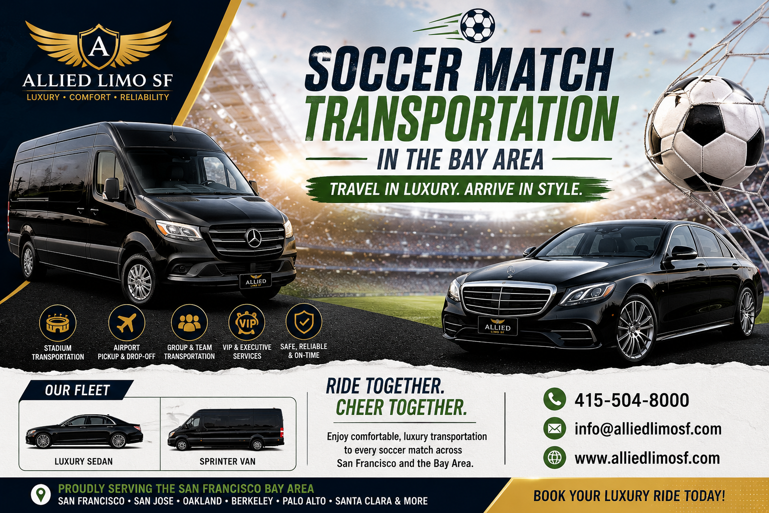 Allied Limo SF Soccer Match Transportation in Bay Area | Luxury SEDAN & Sprinter Service 2026